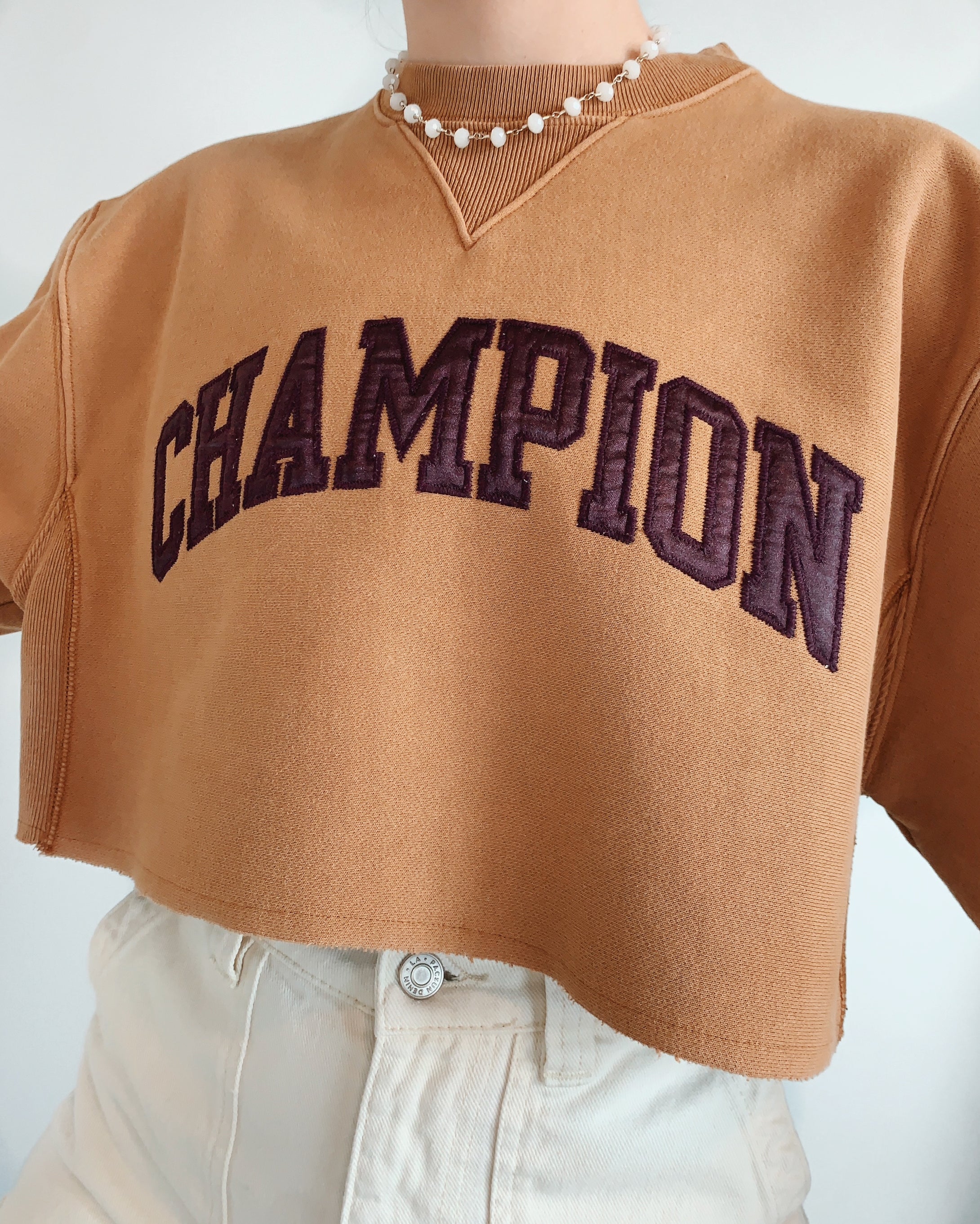 brown champion reverse weave cropped crewneck